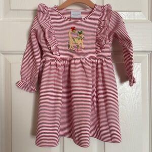 Adorable Pink Striped Dress with Cat Embroidery
